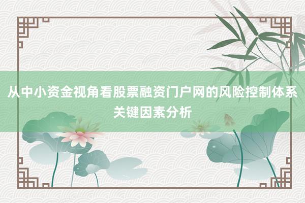 从中小资金视角看股票融资门户网的风险控制体系关键因素分析