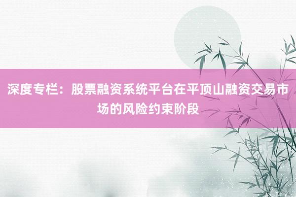 深度专栏：股票融资系统平台在平顶山融资交易市场的风险约束阶段