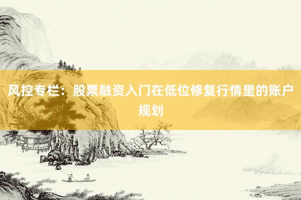 风控专栏：股票融资入门在低位修复行情里的账户规划
