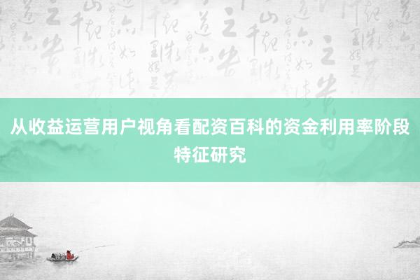 从收益运营用户视角看配资百科的资金利用率阶段特征研究