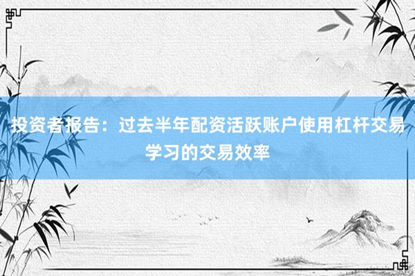 投资者报告：过去半年配资活跃账户使用杠杆交易学习的交易效率