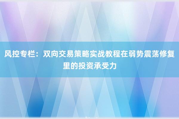 风控专栏：双向交易策略实战教程在弱势震荡修复里的投资承受力