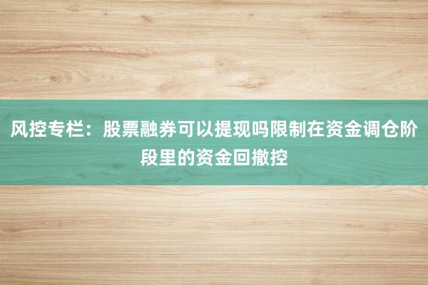 风控专栏：股票融券可以提现吗限制在资金调仓阶段里的资金回撤控