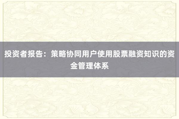 投资者报告：策略协同用户使用股票融资知识的资金管理体系