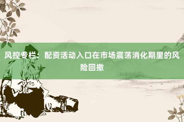 风控专栏：配资活动入口在市场震荡消化期里的风险回撤
