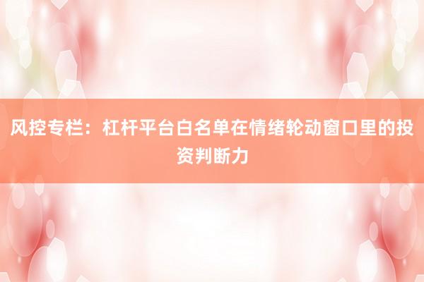 风控专栏：杠杆平台白名单在情绪轮动窗口里的投资判断力