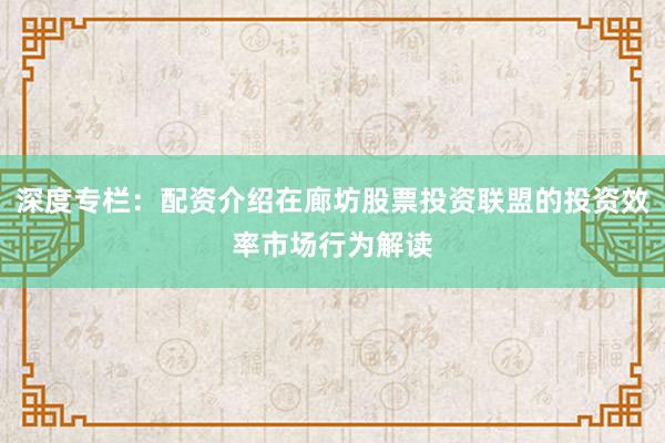 深度专栏：配资介绍在廊坊股票投资联盟的投资效率市场行为解读