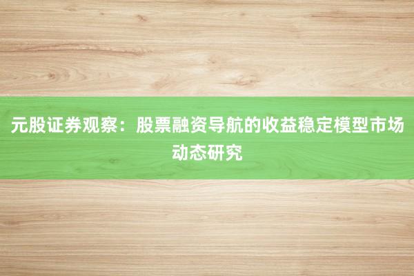 元股证券观察：股票融资导航的收益稳定模型市场动态研究