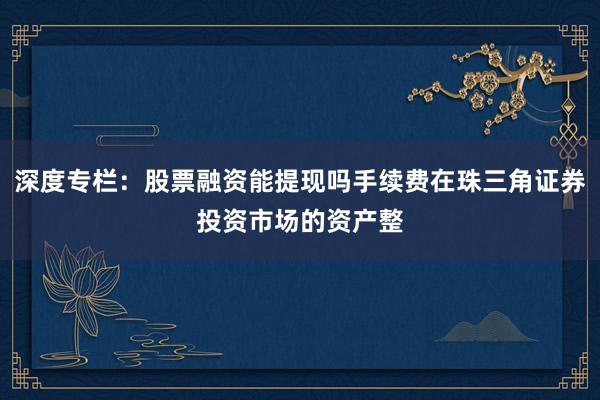 深度专栏：股票融资能提现吗手续费在珠三角证券投资市场的资产整