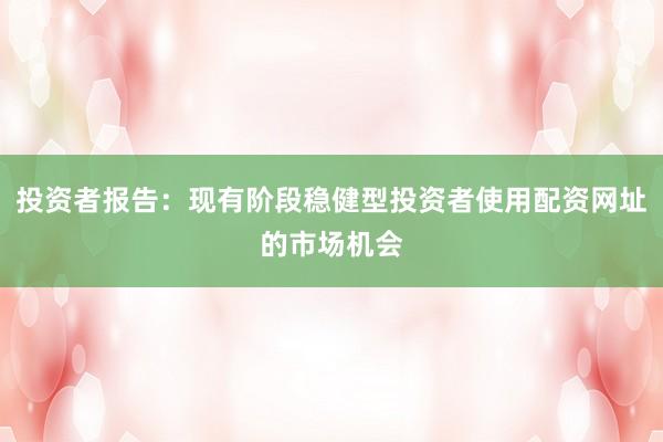 投资者报告：现有阶段稳健型投资者使用配资网址的市场机会