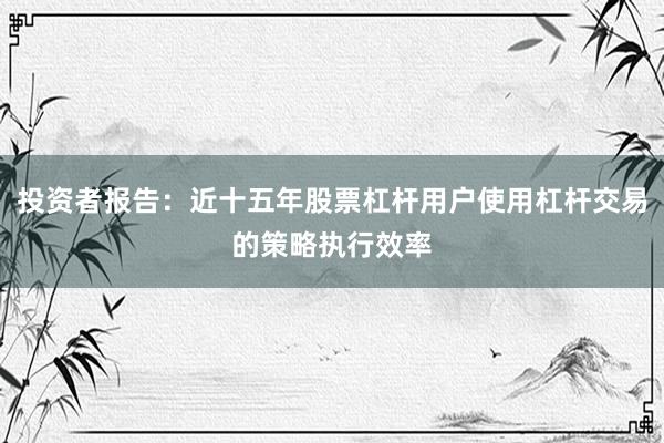 投资者报告：近十五年股票杠杆用户使用杠杆交易的策略执行效率
