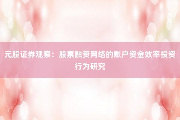 元股证券观察：股票融资网络的账户资金效率投资行为研究