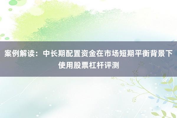 案例解读：中长期配置资金在市场短期平衡背景下使用股票杠杆评测