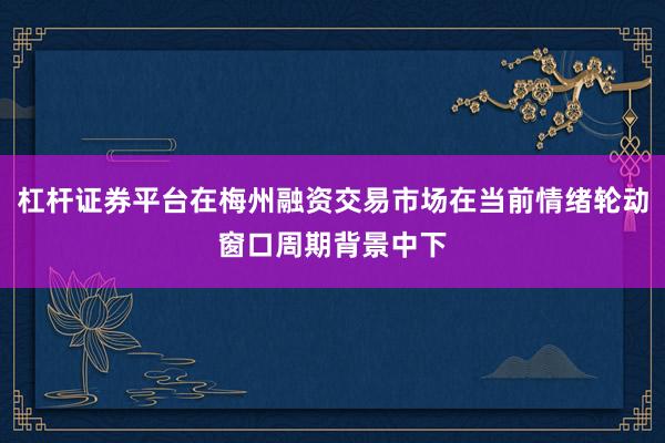 杠杆证券平台在梅州融资交易市场在当前情绪轮动窗口周期背景中下