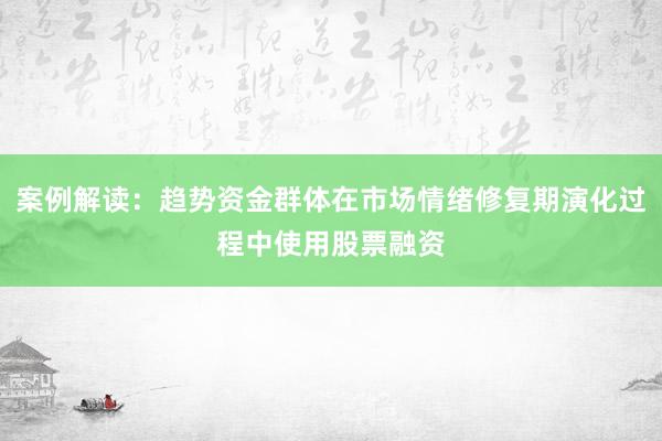 案例解读：趋势资金群体在市场情绪修复期演化过程中使用股票融资