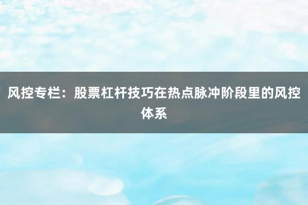 风控专栏：股票杠杆技巧在热点脉冲阶段里的风控体系