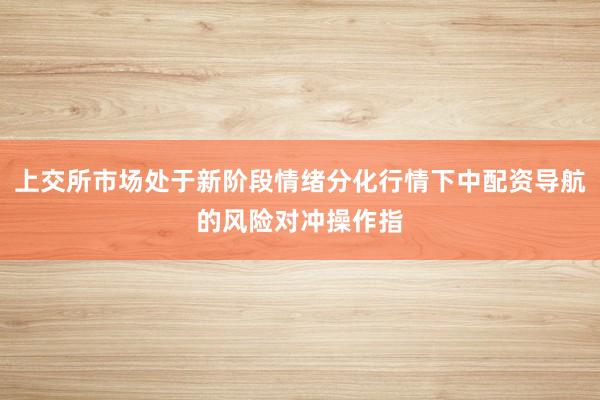 上交所市场处于新阶段情绪分化行情下中配资导航的风险对冲操作指