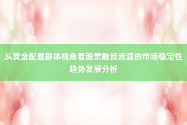 从资金配置群体视角看股票融资资源的市场稳定性趋势发展分析