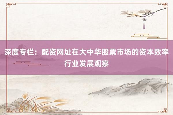 深度专栏：配资网址在大中华股票市场的资本效率行业发展观察