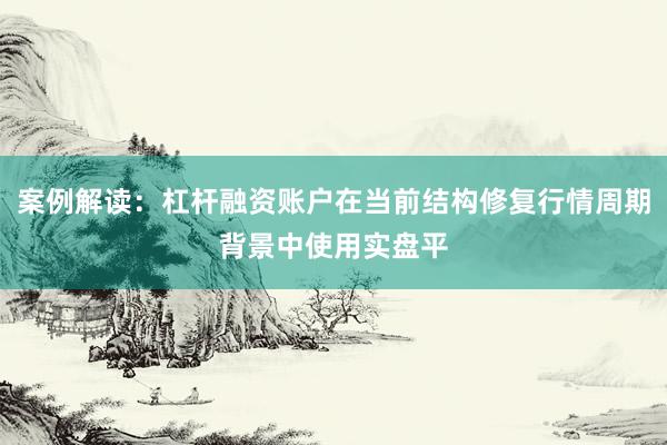 案例解读:杠杆融资账户在当前结构修复行情周期背景中使用实盘平