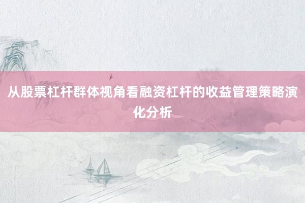 从股票杠杆群体视角看融资杠杆的收益管理策略演化分析