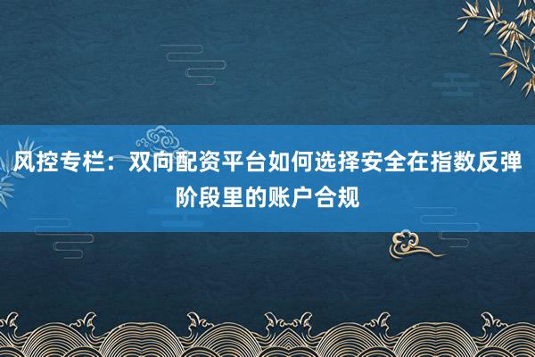 风控专栏：双向配资平台如何选择安全在指数反弹阶段里的账户合规