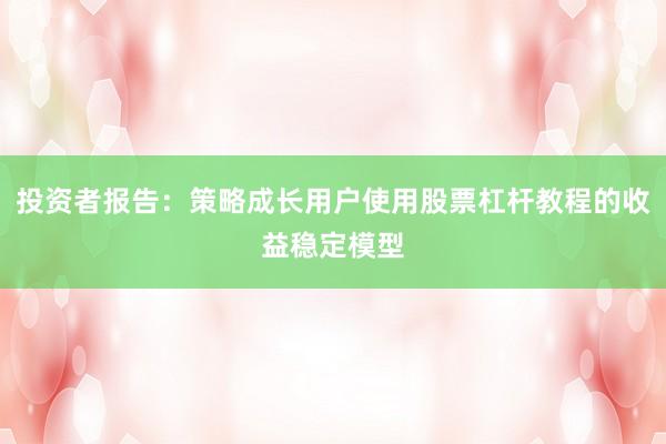 投资者报告：策略成长用户使用股票杠杆教程的收益稳定模型