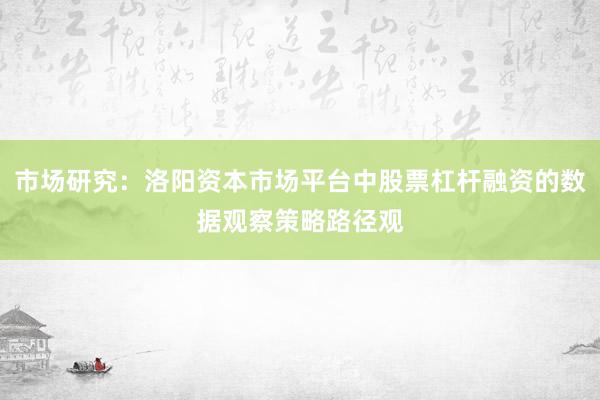 市场研究：洛阳资本市场平台中股票杠杆融资的数据观察策略路径观