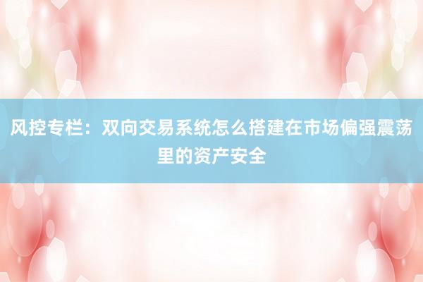 风控专栏:双向交易系统怎么搭建在市场偏强震荡里的资产安全