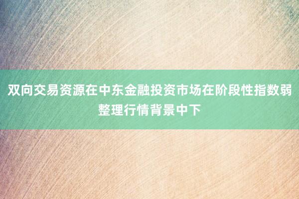 双向交易资源在中东金融投资市场在阶段性指数弱整理行情背景中下