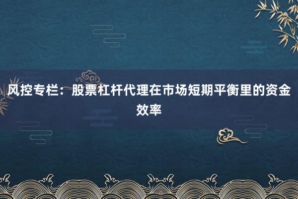 风控专栏：股票杠杆代理在市场短期平衡里的资金效率