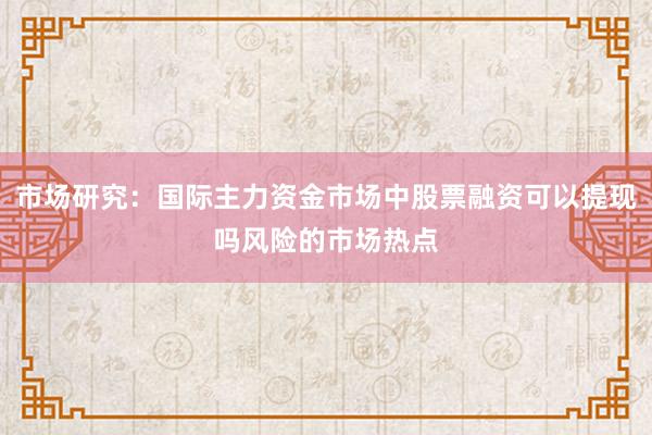 市场研究：国际主力资金市场中股票融资可以提现吗风险的市场热点