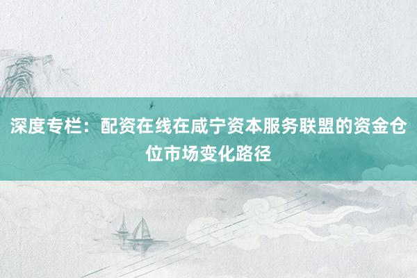 深度专栏：配资在线在咸宁资本服务联盟的资金仓位市场变化路径