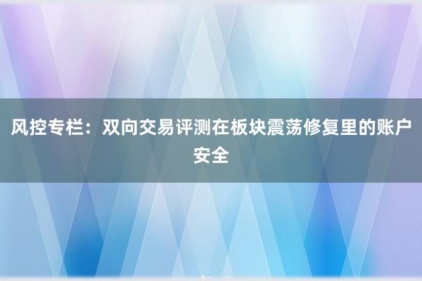 风控专栏：双向交易评测在板块震荡修复里的账户安全