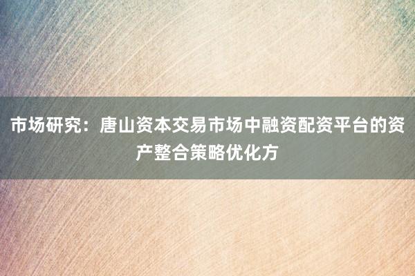 市场研究:唐山资本交易市场中融资配资平台的资产整合策略优化方