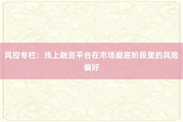 风控专栏：线上融资平台在市场磨底阶段里的风险偏好