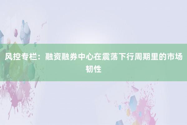 风控专栏：融资融券中心在震荡下行周期里的市场韧性
