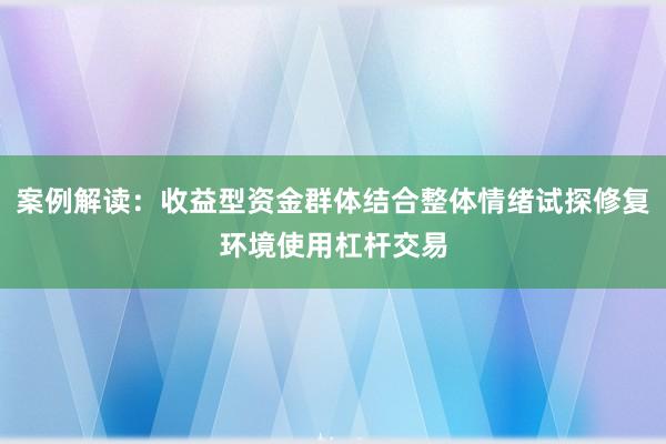 案例解读：收益型资金群体结合整体情绪试探修复环境使用杠杆交易