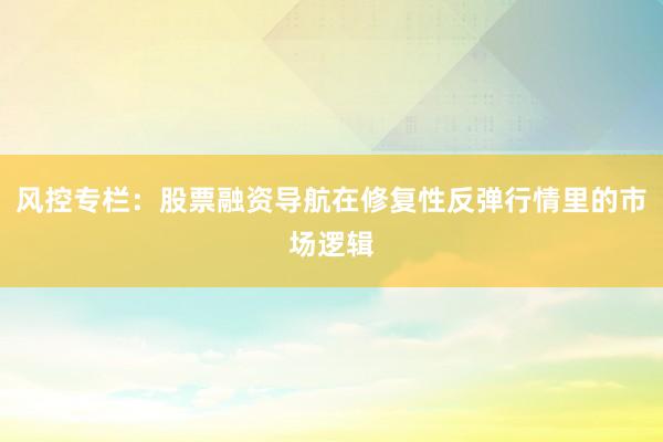 风控专栏：股票融资导航在修复性反弹行情里的市场逻辑