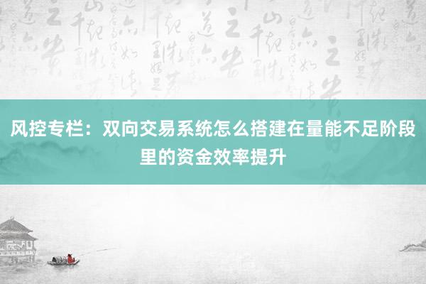 风控专栏：双向交易系统怎么搭建在量能不足阶段里的资金效率提升