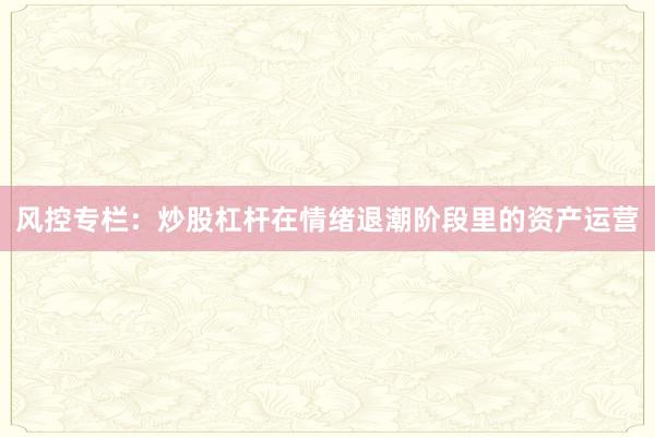 风控专栏：炒股杠杆在情绪退潮阶段里的资产运营