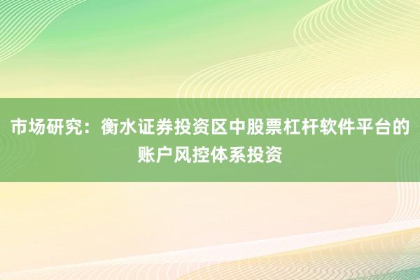 市场研究：衡水证券投资区中股票杠杆软件平台的账户风控体系投资