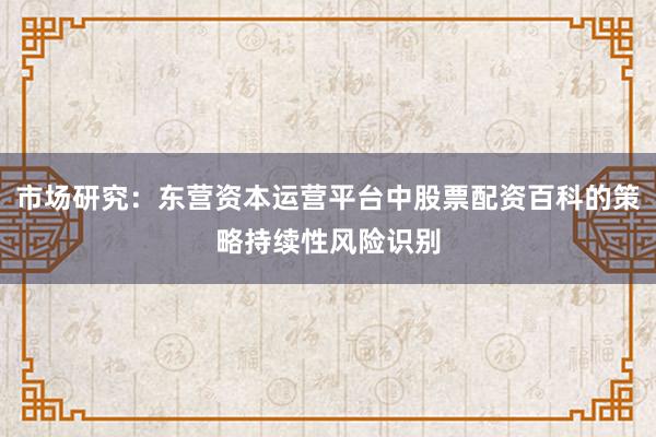 市场研究：东营资本运营平台中股票配资百科的策略持续性风险识别