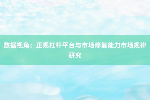 数据视角：正规杠杆平台与市场修复能力市场规律研究