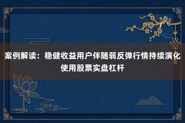 案例解读：稳健收益用户伴随弱反弹行情持续演化使用股票实盘杠杆
