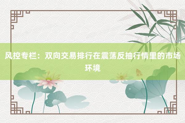风控专栏：双向交易排行在震荡反抽行情里的市场环境