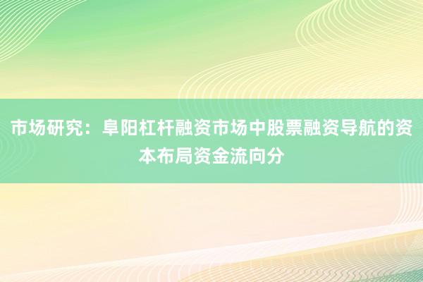 市场研究：阜阳杠杆融资市场中股票融资导航的资本布局资金流向分