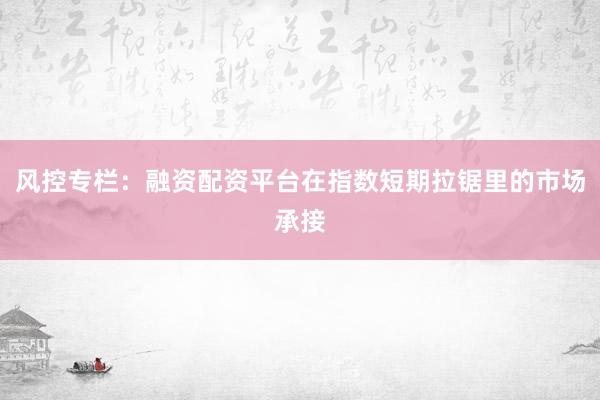风控专栏：融资配资平台在指数短期拉锯里的市场承接