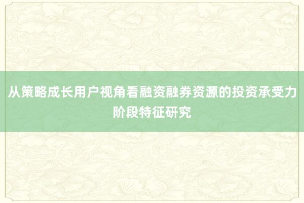 从策略成长用户视角看融资融券资源的投资承受力阶段特征研究