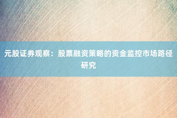元股证券观察：股票融资策略的资金监控市场路径研究